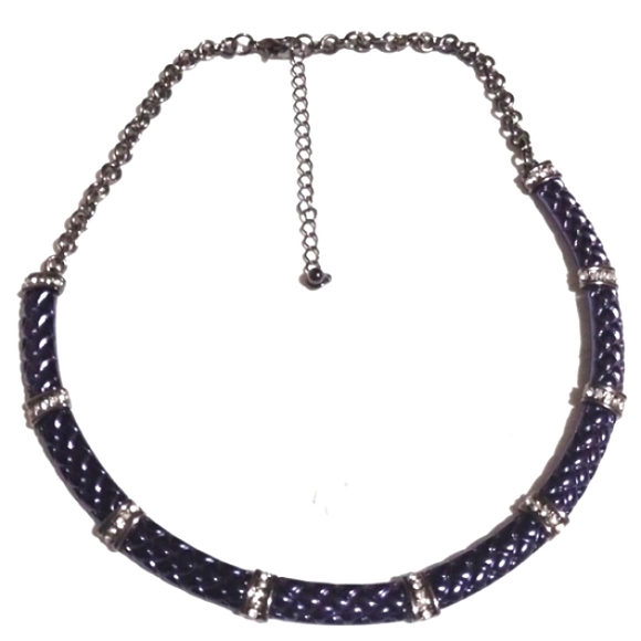 Jewelry - VINTAGE PURPLE ENAMEL RHINESTONE EMBELLISHMENT COLLAR CHOKER 17 - 20" NECKLACE